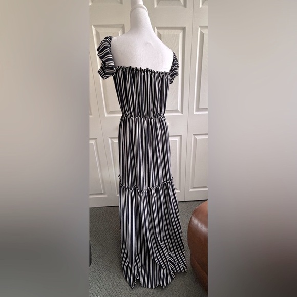 Fashion Nova Black and White Striped off shoulder Dress - Picture 4 of 7